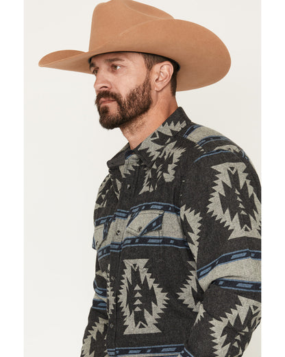 Men's Sun Burn Southwestern Print Long Sleeve Snap Flannel Black