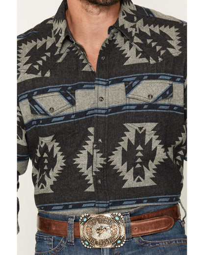 Men's Sun Burn Southwestern Print Long Sleeve Snap Flannel Black