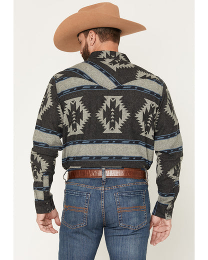 Men's Sun Burn Southwestern Print Long Sleeve Snap Flannel Black