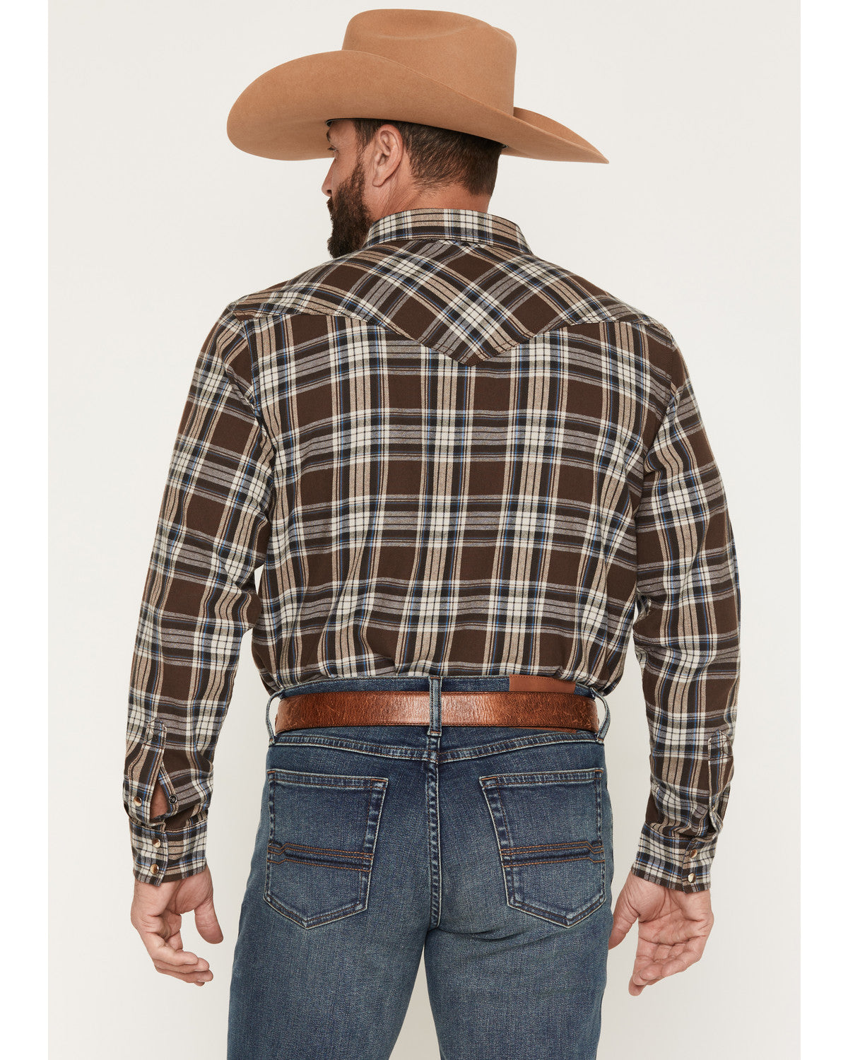 Men's Mud Pit Plaid Print Long Sleeve Snap Flannel Shirt Brown