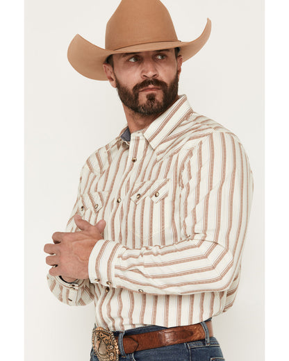 Men's Trigger Striped Print Long Sleeve Snap Western Shirt Cream