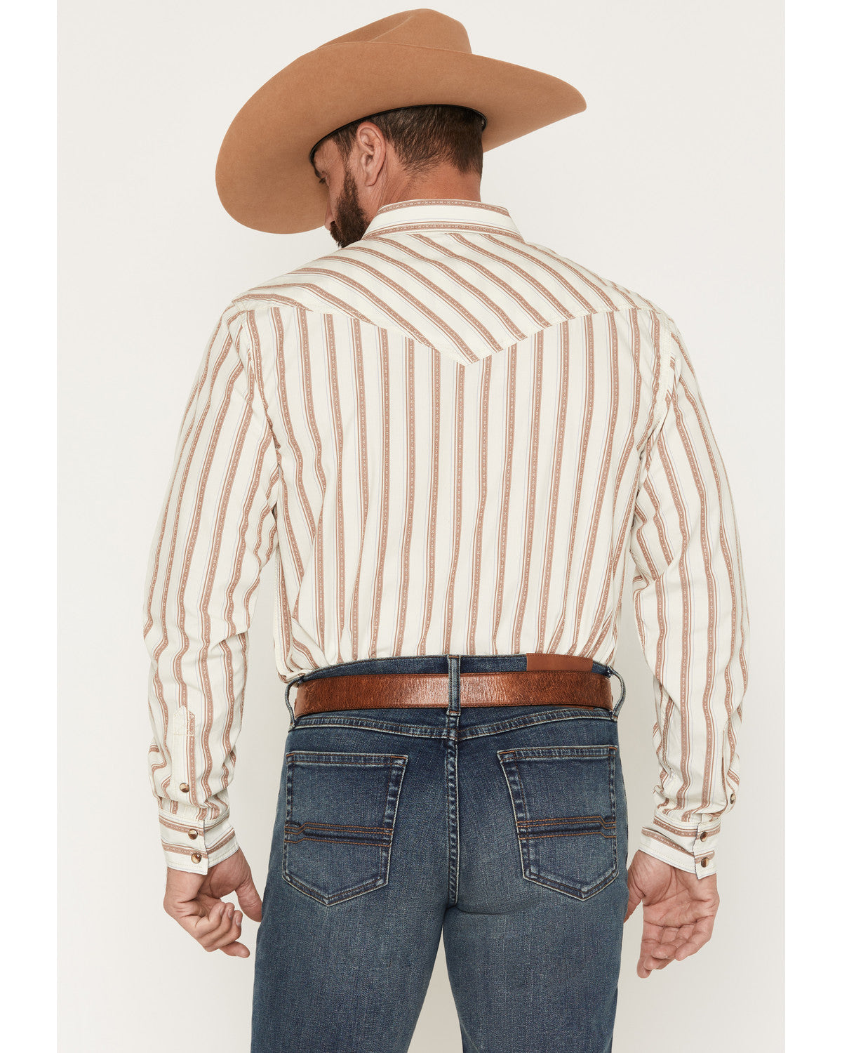 Men's Trigger Striped Print Long Sleeve Snap Western Shirt Cream