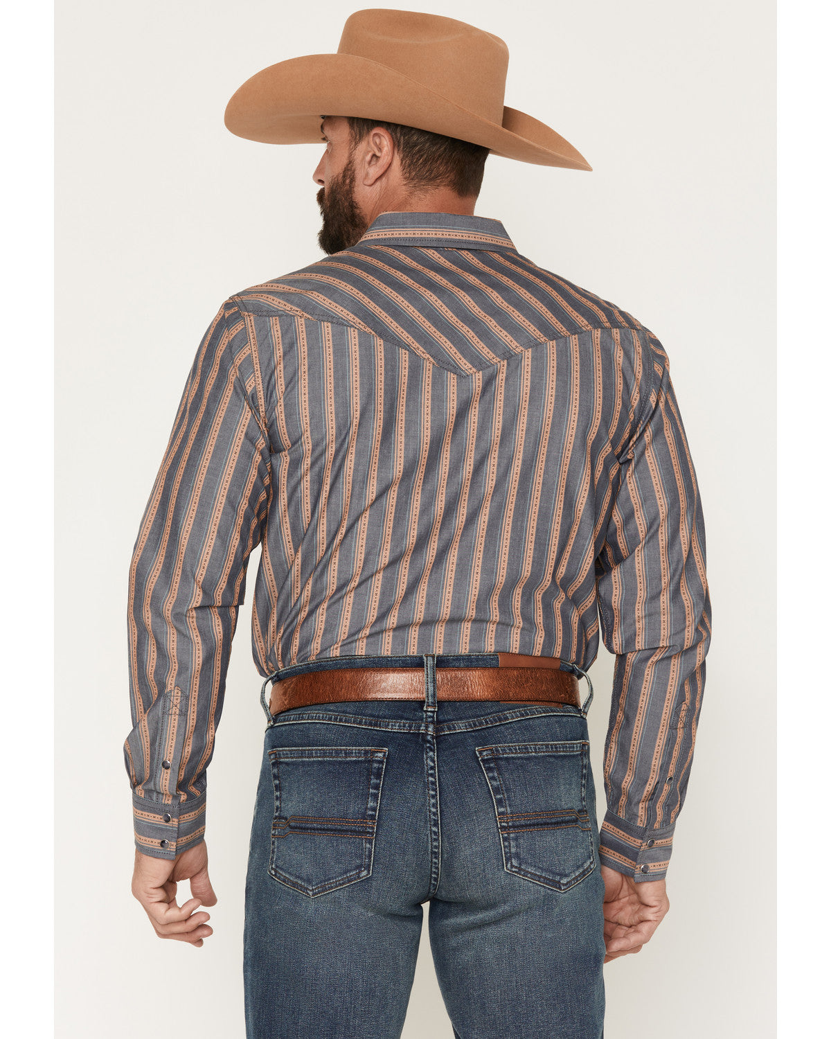 Men's Trigger Striped Print Long Sleeve Snap Western Shirt Blue