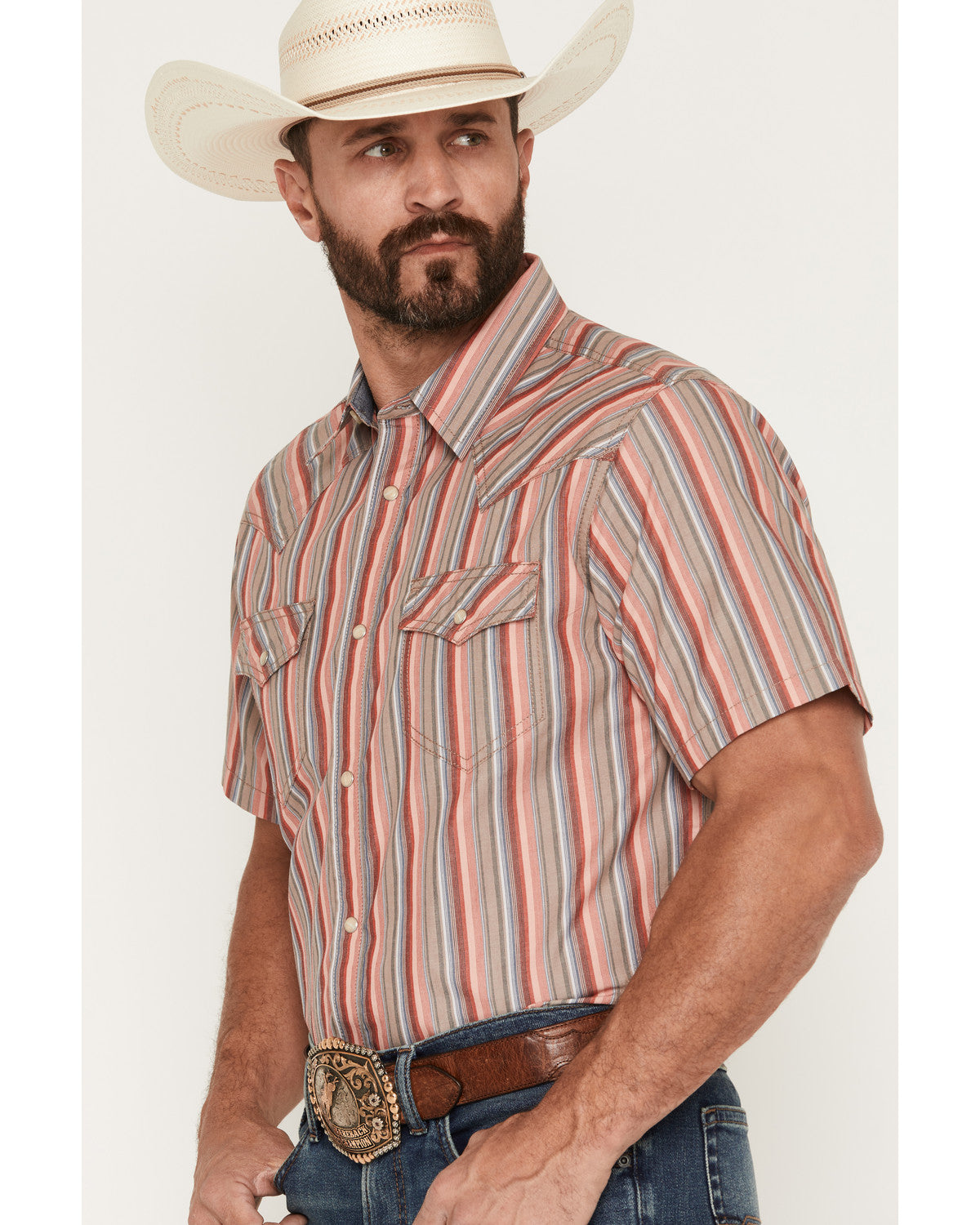 Men's Old Skool Striped Short Sleeve Snap Western Shirt Multi