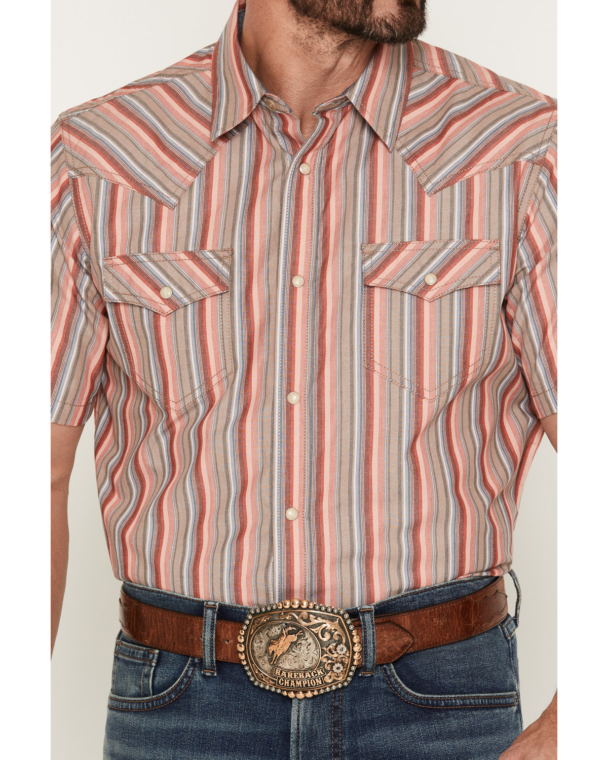 Men's Old Skool Striped Short Sleeve Snap Western Shirt Multi