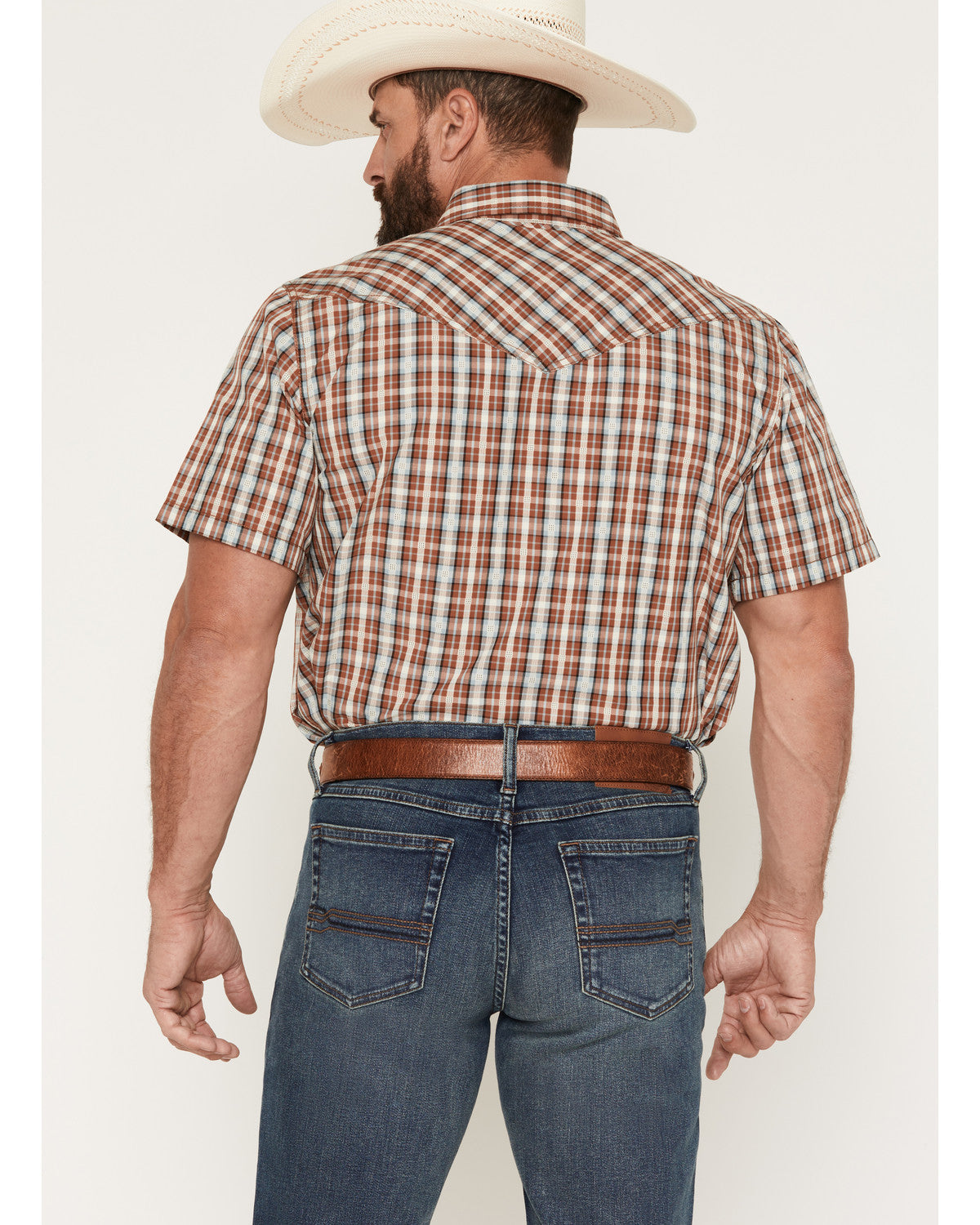 Men's Elmer Plaid Print Short Sleeve Snap Western Shirt Brown