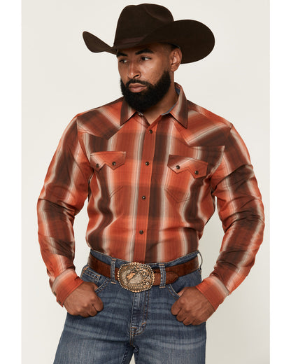 Men's Lure Lurex Plaid Print Long Sleeve Snap Stretch Weste Red