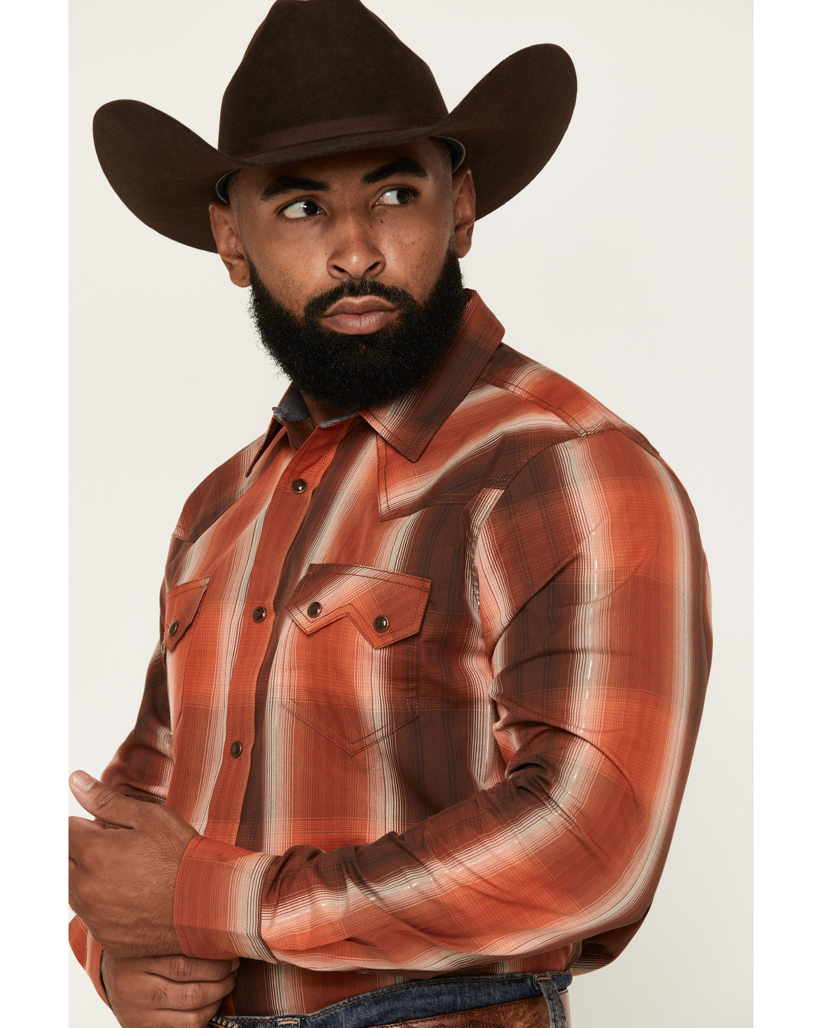 Men's Lure Lurex Plaid Print Long Sleeve Snap Stretch Weste Red