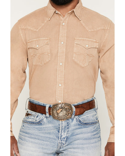 Men's Solid Long Sleeve Snap Denim Western Shirt Tan
