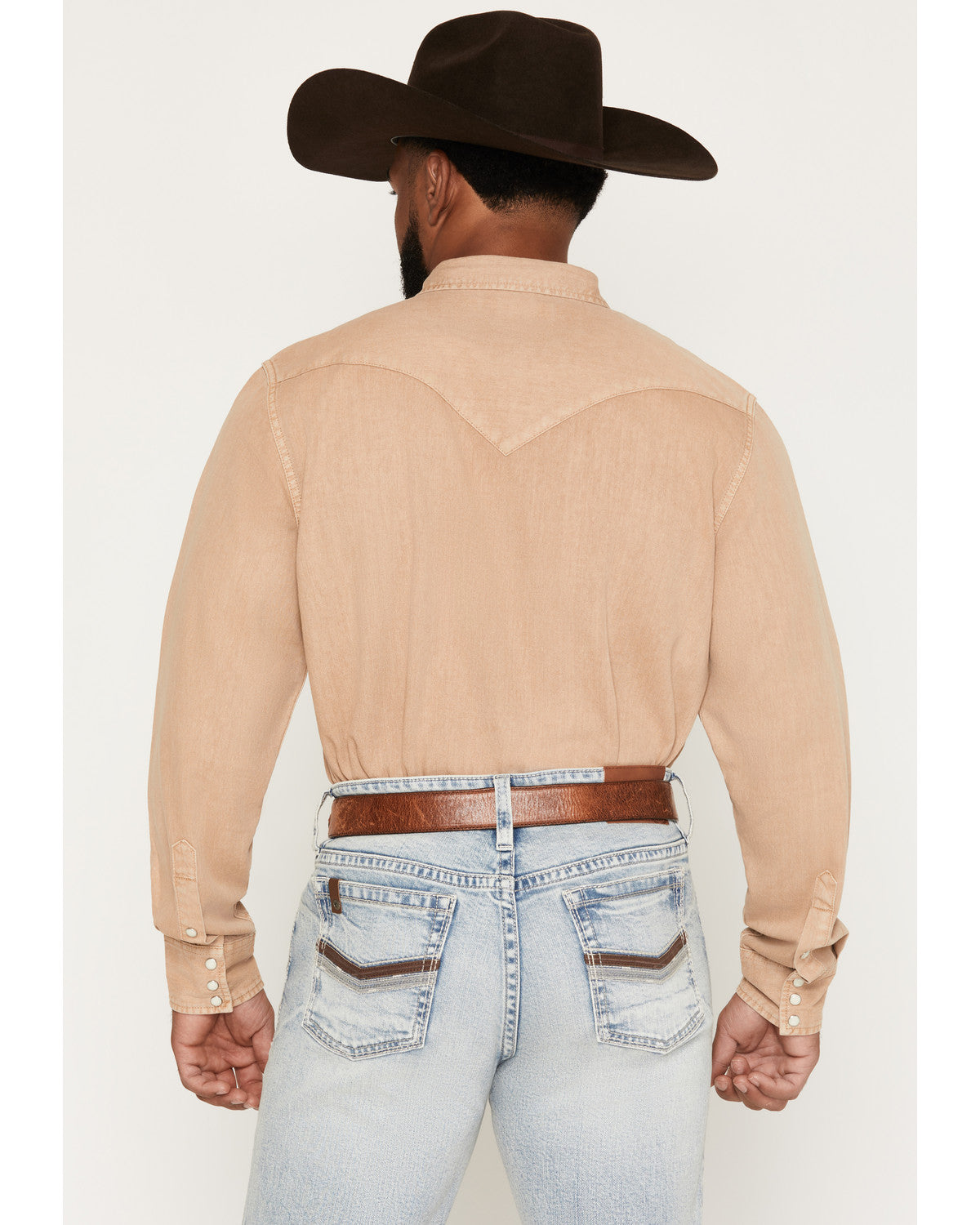 Men's Solid Long Sleeve Snap Denim Western Shirt Tan