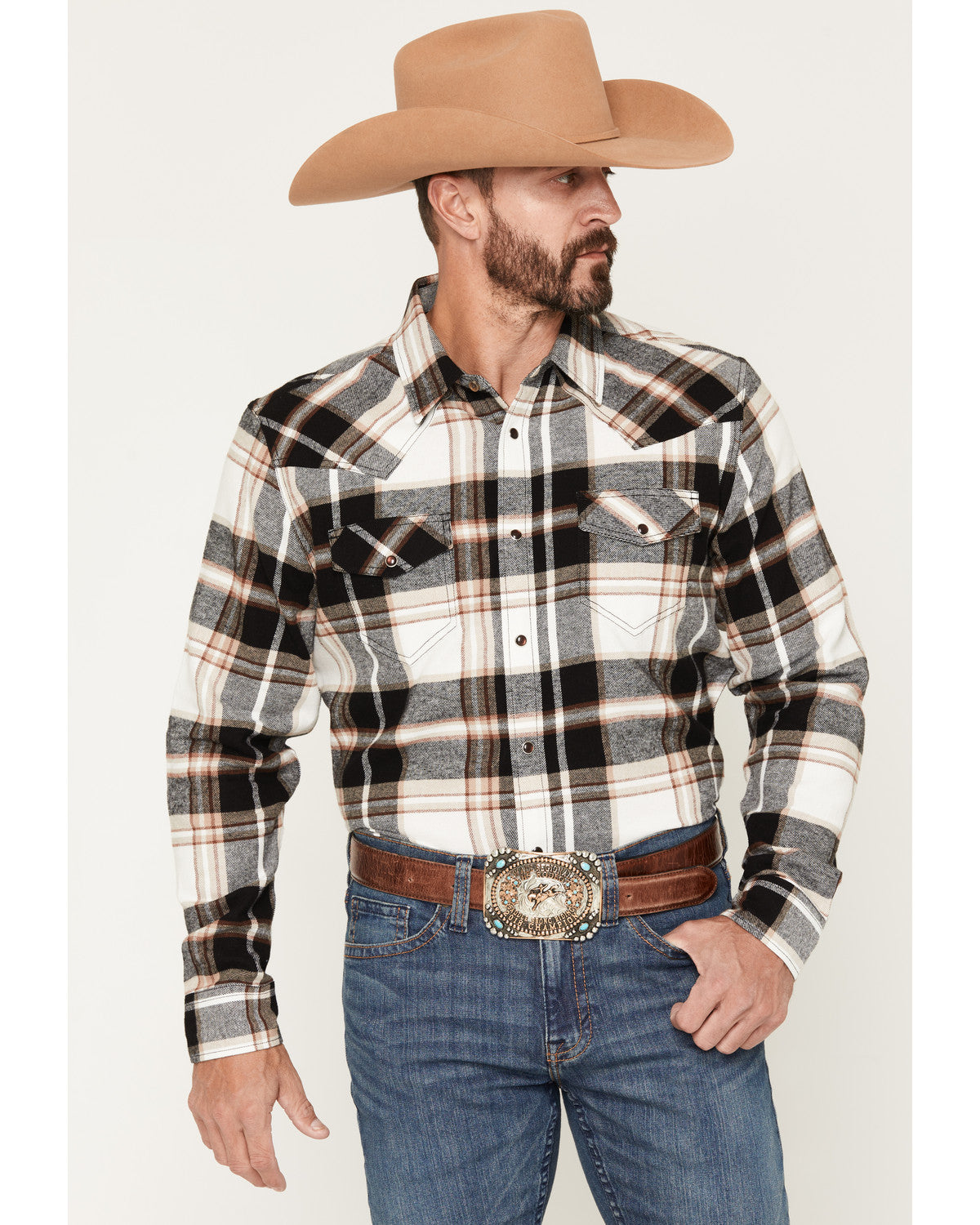 Men's Standard Issue Plaid Print Long Sleeve Snap Flannel S Black