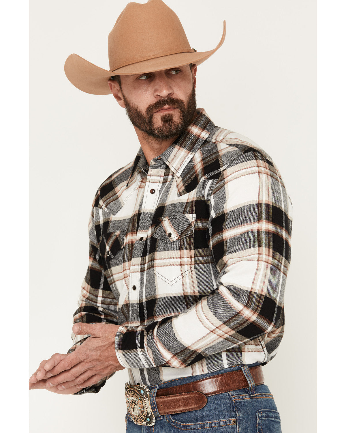 Men's Standard Issue Plaid Print Long Sleeve Snap Flannel S Black