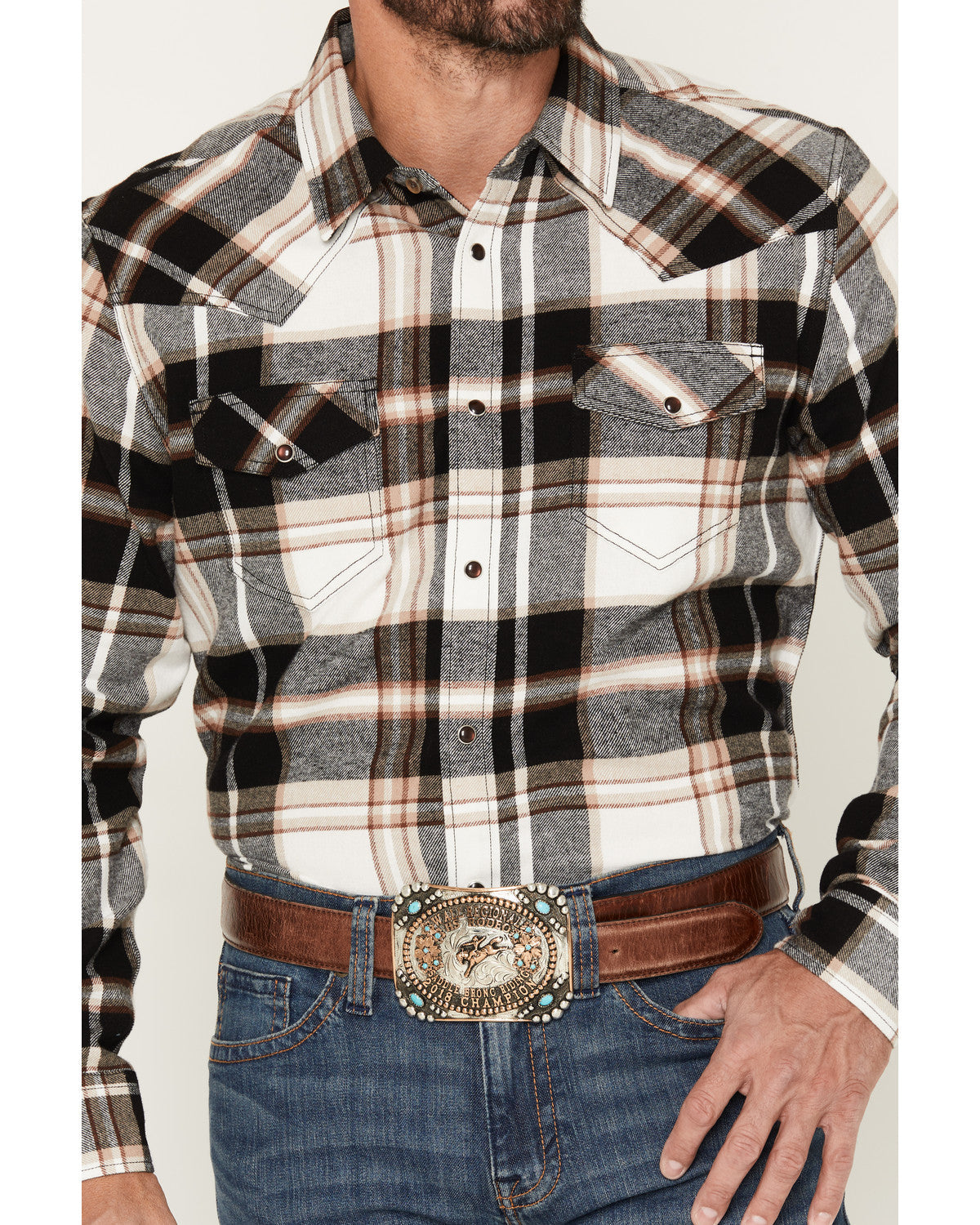 Men's Standard Issue Plaid Print Long Sleeve Snap Flannel S Black