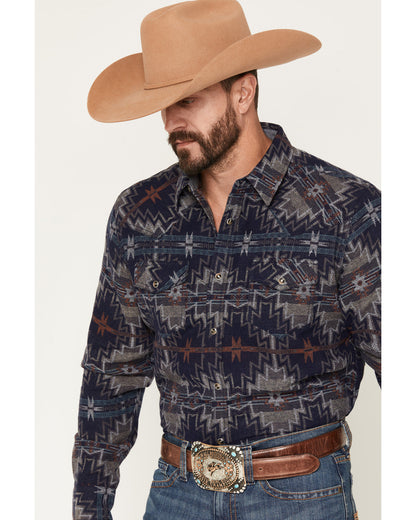 Men's Bowie Knife Southwestern Print Long Sleeve Snap Flann Navy