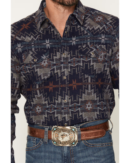 Men's Bowie Knife Southwestern Print Long Sleeve Snap Flann Navy