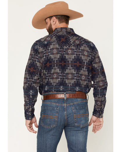 Men's Bowie Knife Southwestern Print Long Sleeve Snap Flann Navy