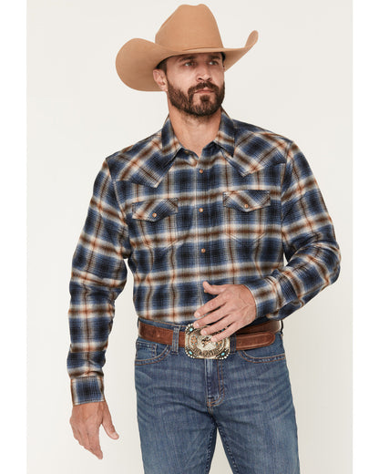 Men's Sequoia Plaid Print Long Sleeve Snap Flannel Shirt Blue