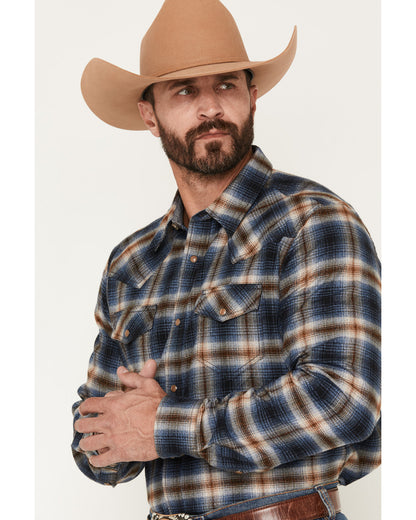 Men's Sequoia Plaid Print Long Sleeve Snap Flannel Shirt Blue