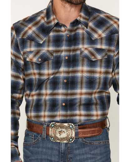 Men's Sequoia Plaid Print Long Sleeve Snap Flannel Shirt Blue