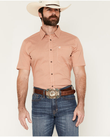 Men's Grill And Greet Medallion Print Short Sleeve Stretch Red