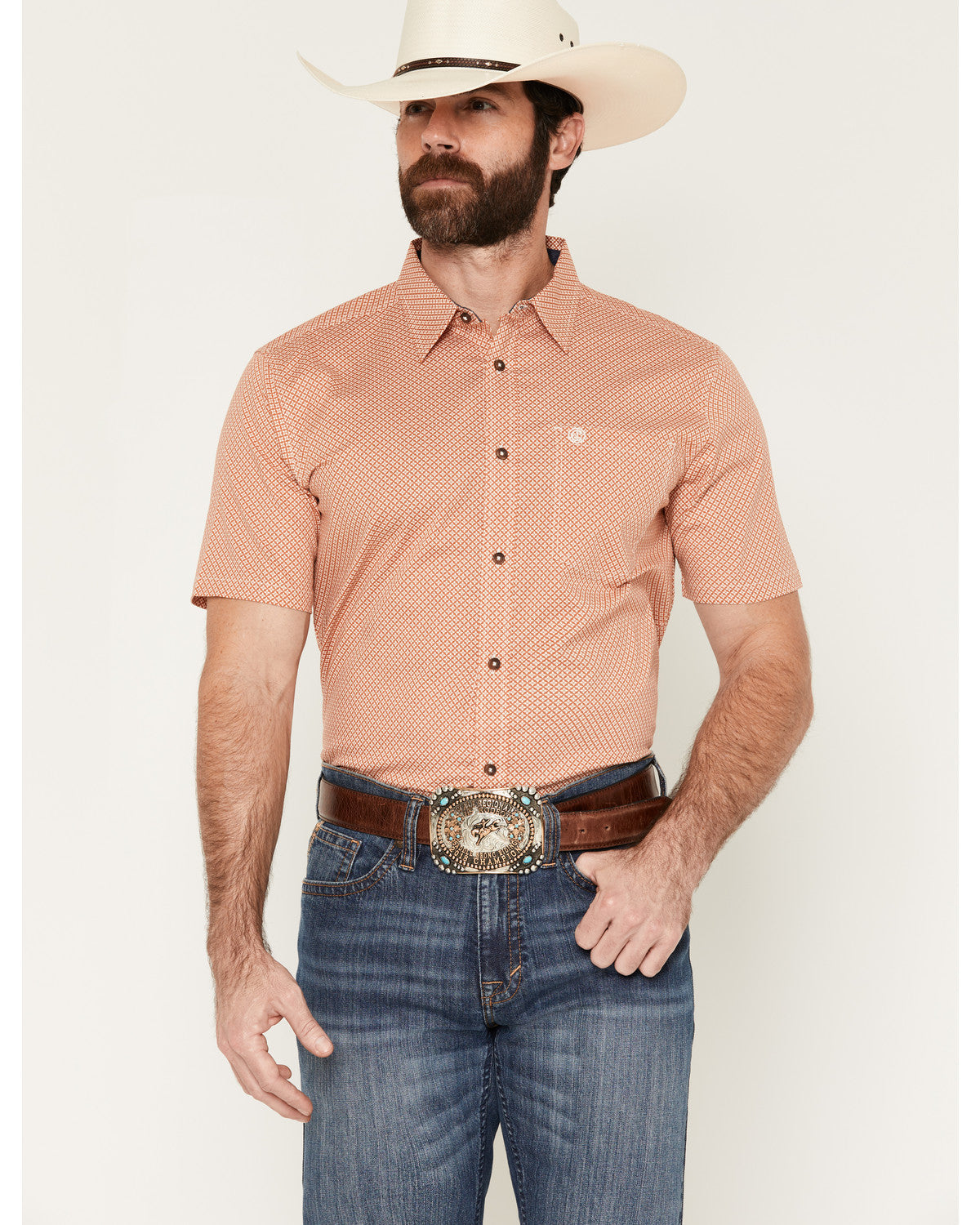 Men's Grill And Greet Medallion Print Short Sleeve Stretch Red