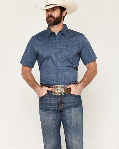 Men's Topaz Tonal Paisley Print Short Sleeve Button-Down St Blue