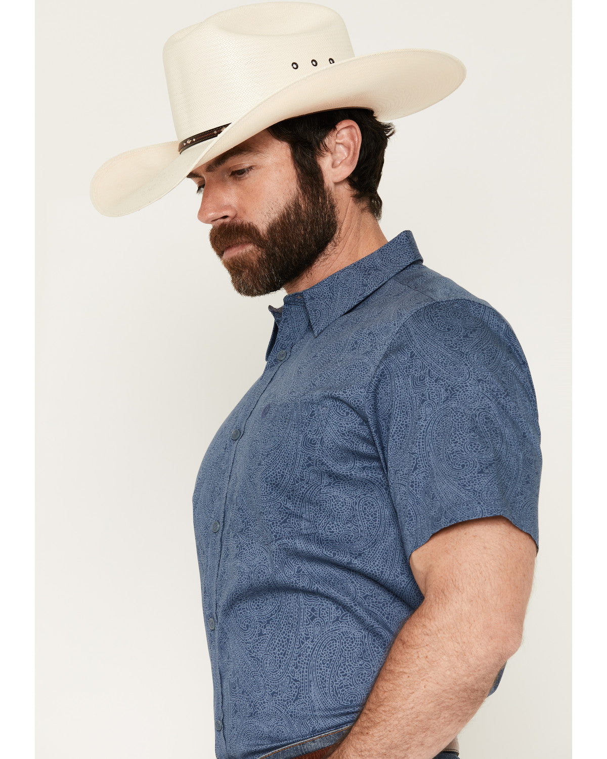 Men's Topaz Tonal Paisley Print Short Sleeve Button-Down St Blue