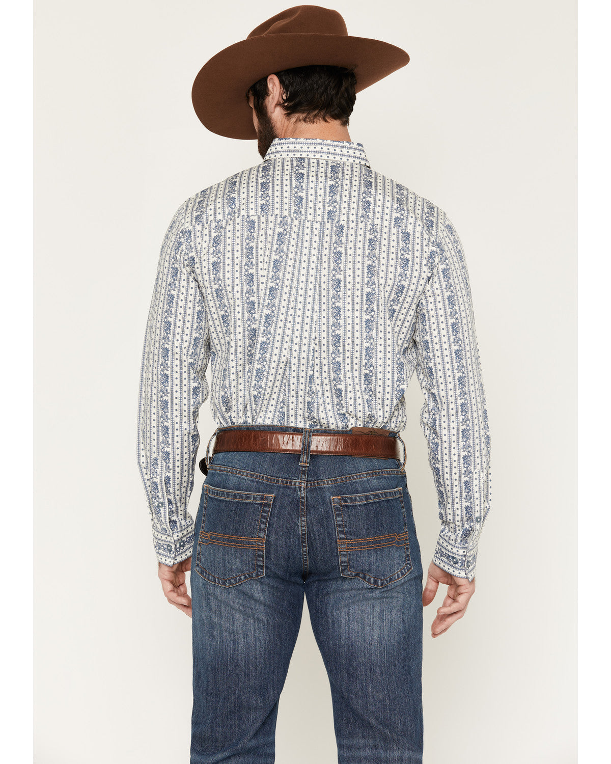 Men's Day Drinker Floral Stripe Print Long Sleeve Button-Do White