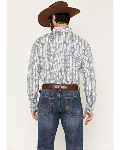 Men's Day Drinker Floral Stripe Print Long Sleeve Button-Do White