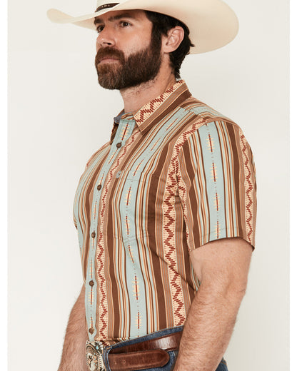 Men's Southwestern Stripe Print Short Sleeve Button-Down St Brown