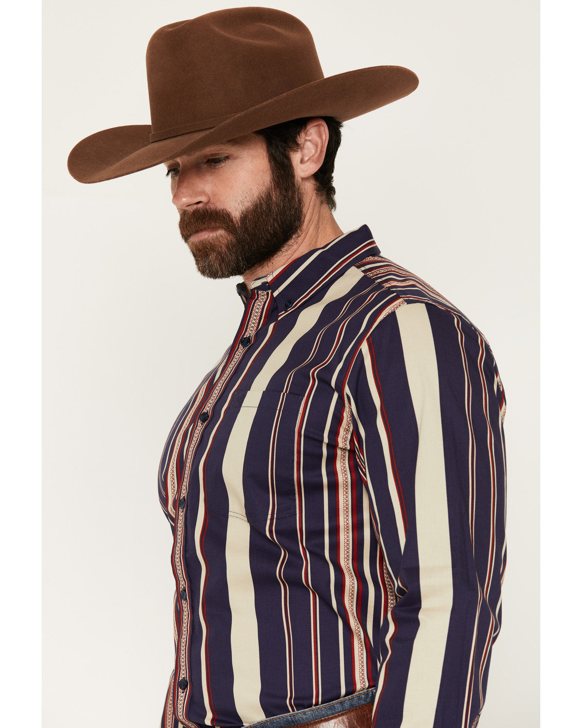 Men's Red Dog Southwestern Stripe Print Long Sleeve Button- Navy