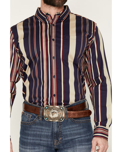 Men's Red Dog Southwestern Stripe Print Long Sleeve Button- Navy