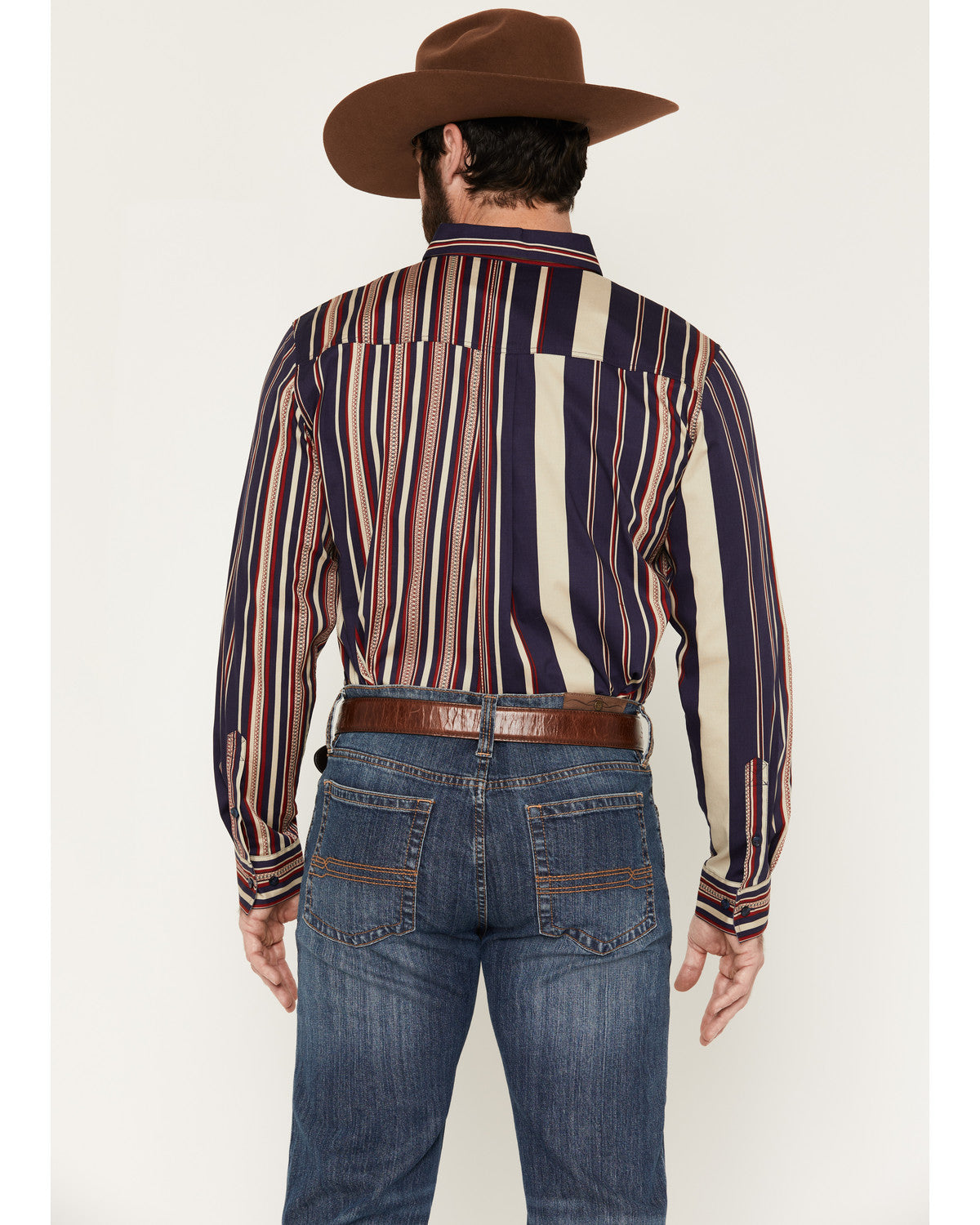 Men's Red Dog Southwestern Stripe Print Long Sleeve Button- Navy
