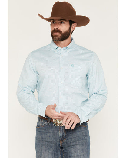 Men's Trophy Geo Print Long Sleeve Button-Down Stretch West Teal