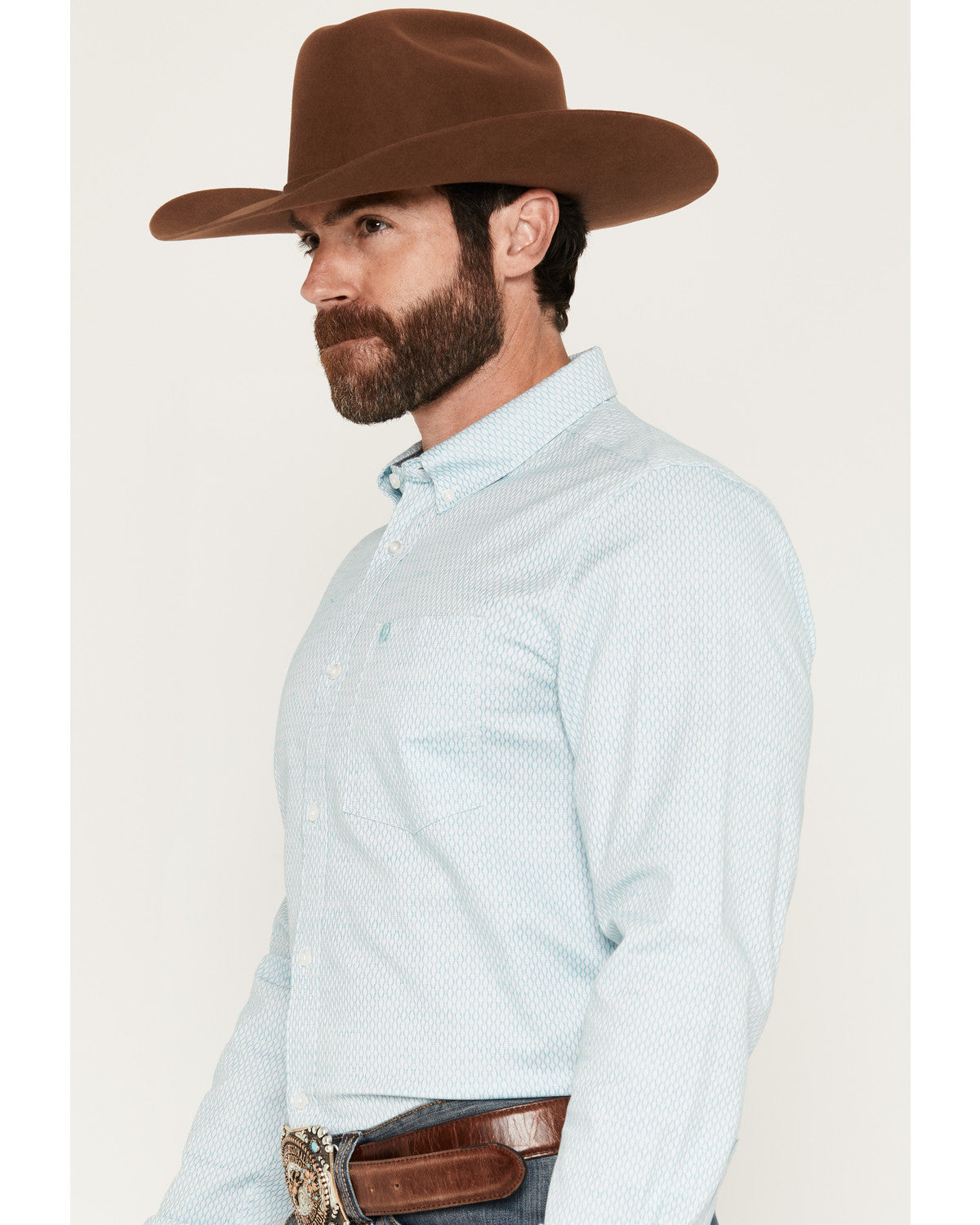 Men's Trophy Geo Print Long Sleeve Button-Down Stretch West Teal