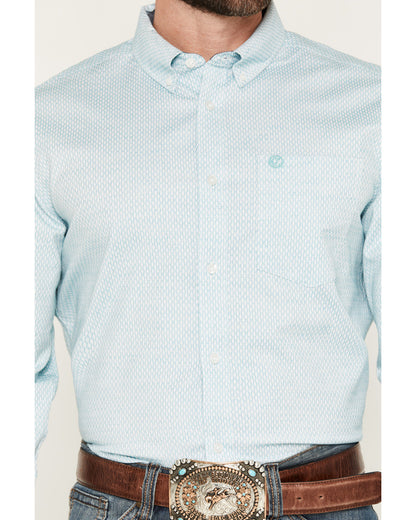 Men's Trophy Geo Print Long Sleeve Button-Down Stretch West Teal