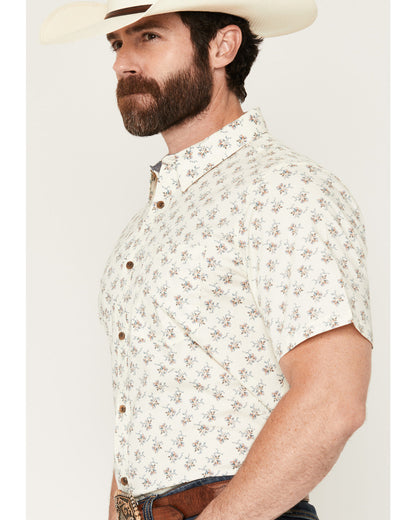 Men's Off Chute Floral Print Short Sleeve Button-Down Stret Cream