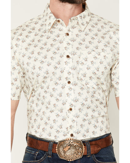 Men's Off Chute Floral Print Short Sleeve Button-Down Stret Cream