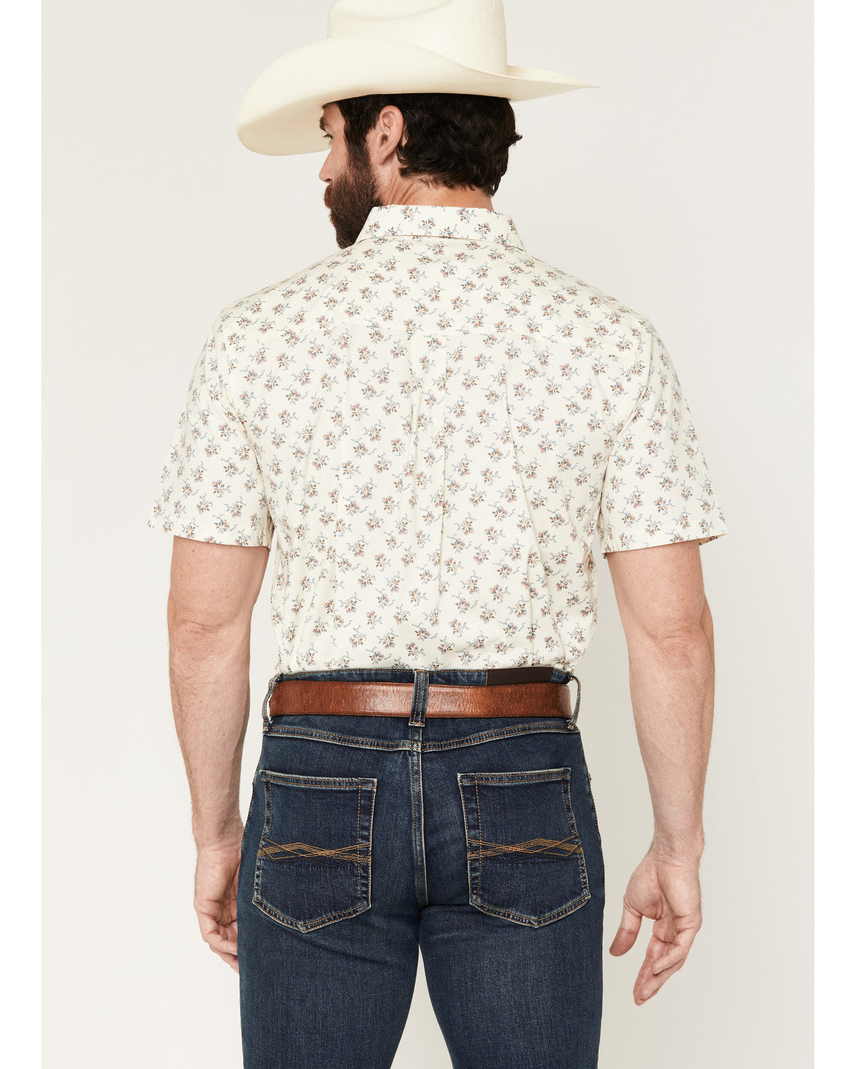 Men's Off Chute Floral Print Short Sleeve Button-Down Stret Cream