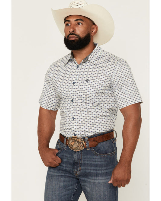Men's Re Ride Geo Print Short Sleeve Button-Down Stretch We Ivory
