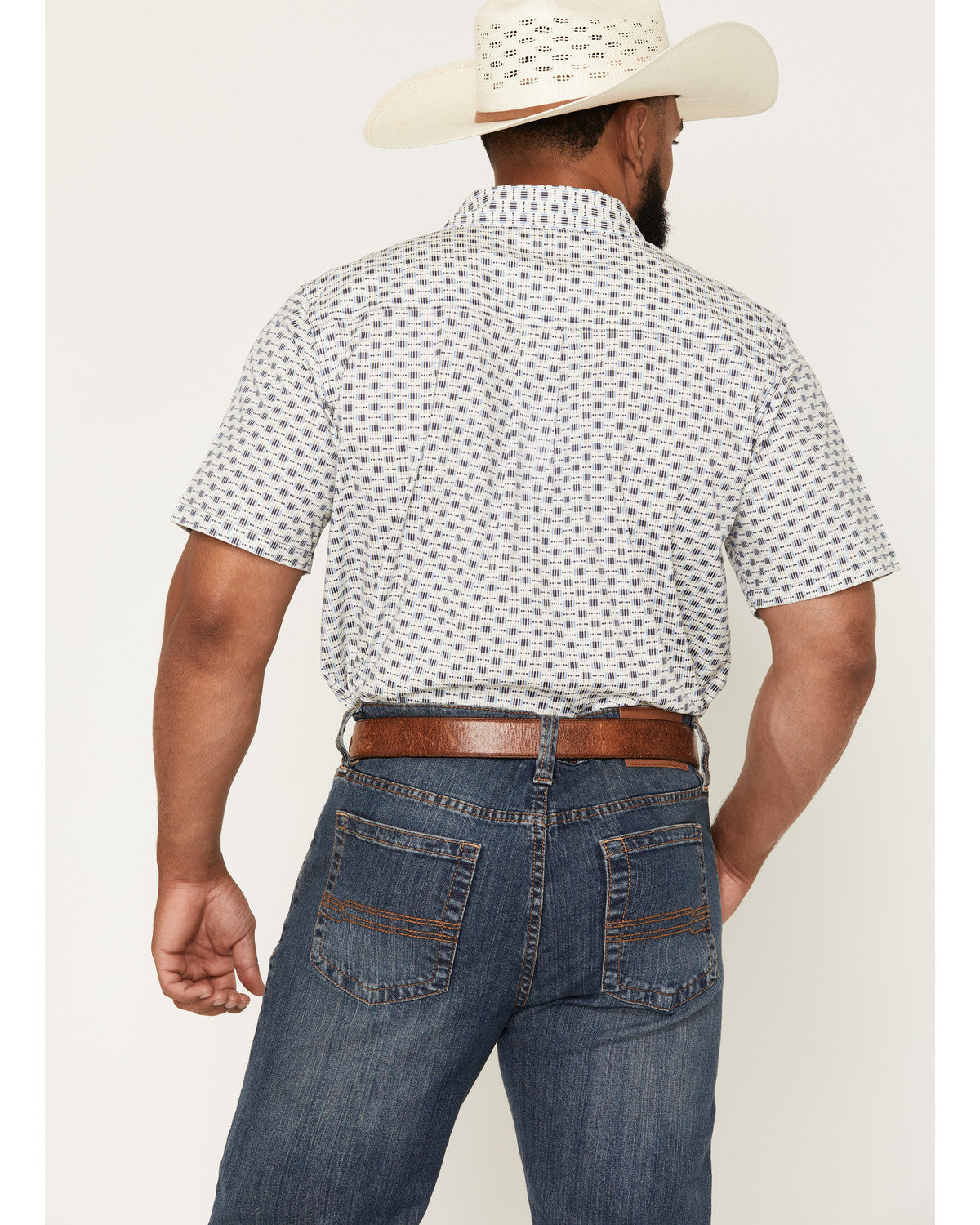 Men's Re Ride Geo Print Short Sleeve Button-Down Stretch We Ivory