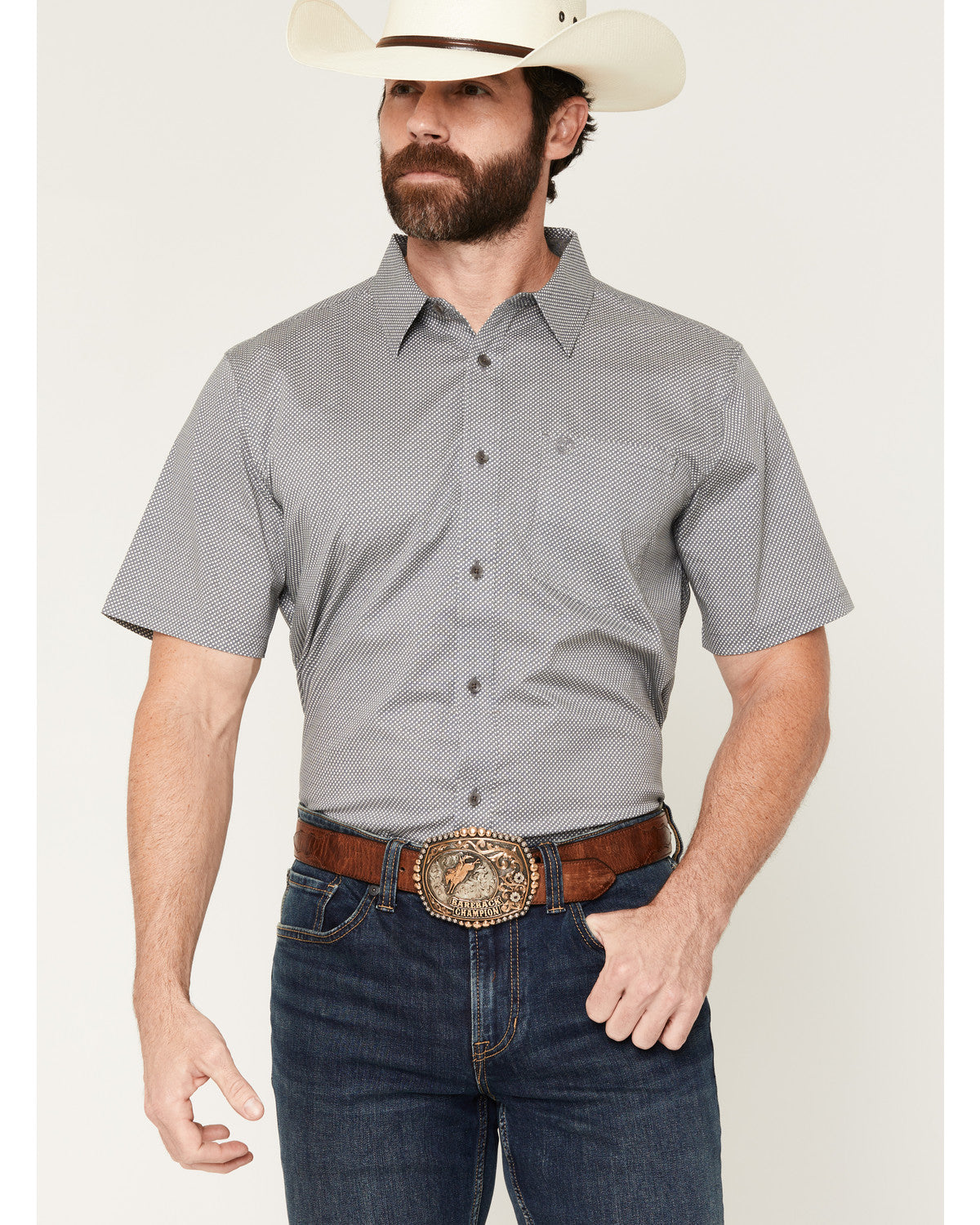 Men's Astro Geo Print Short Sleeve Button-Down Stretch West Grey