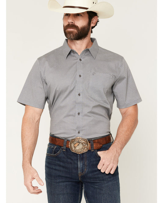 Men's Astro Geo Print Short Sleeve Button-Down Stretch West Grey