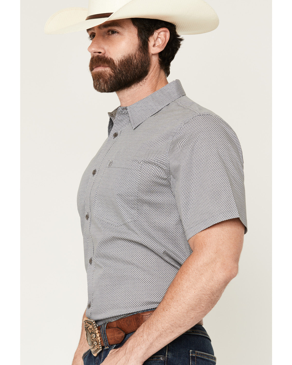 Men's Astro Geo Print Short Sleeve Button-Down Stretch West Grey
