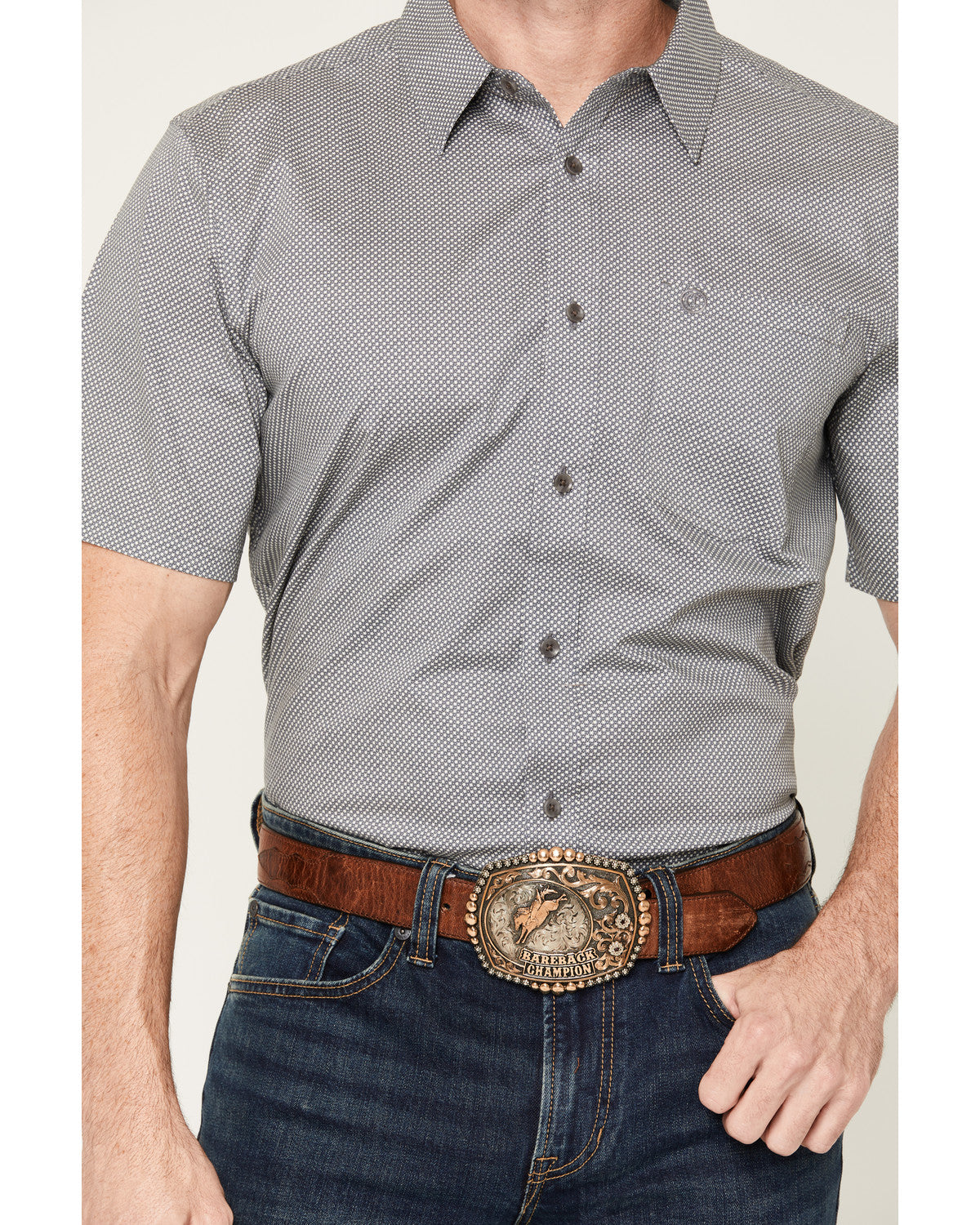 Men's Astro Geo Print Short Sleeve Button-Down Stretch West Grey