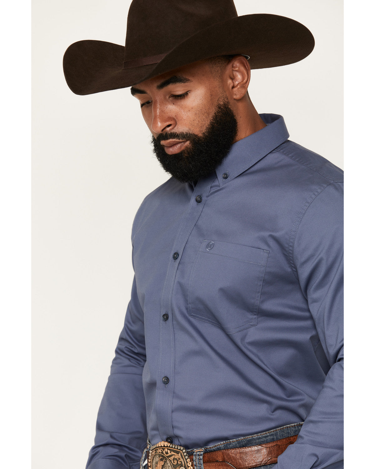 Men's Solid Long Sleeve Button-Down Stretch Western Shirt Slate