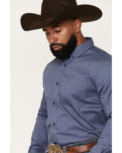 Men's Solid Long Sleeve Button-Down Stretch Western Shirt Slate