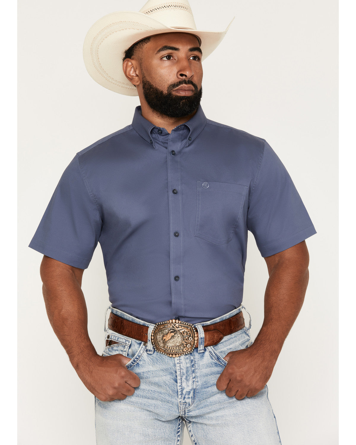Men's Solid Twill Short Sleeve Button-Down Stretch Western Slate