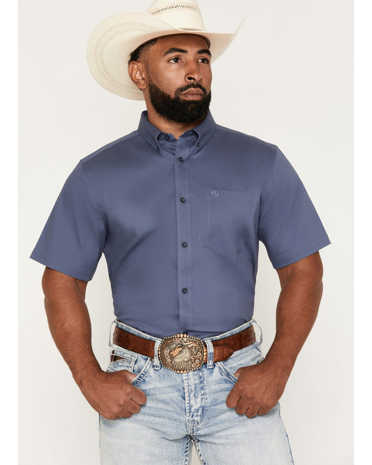Men's Solid Twill Short Sleeve Button-Down Stretch Western Slate