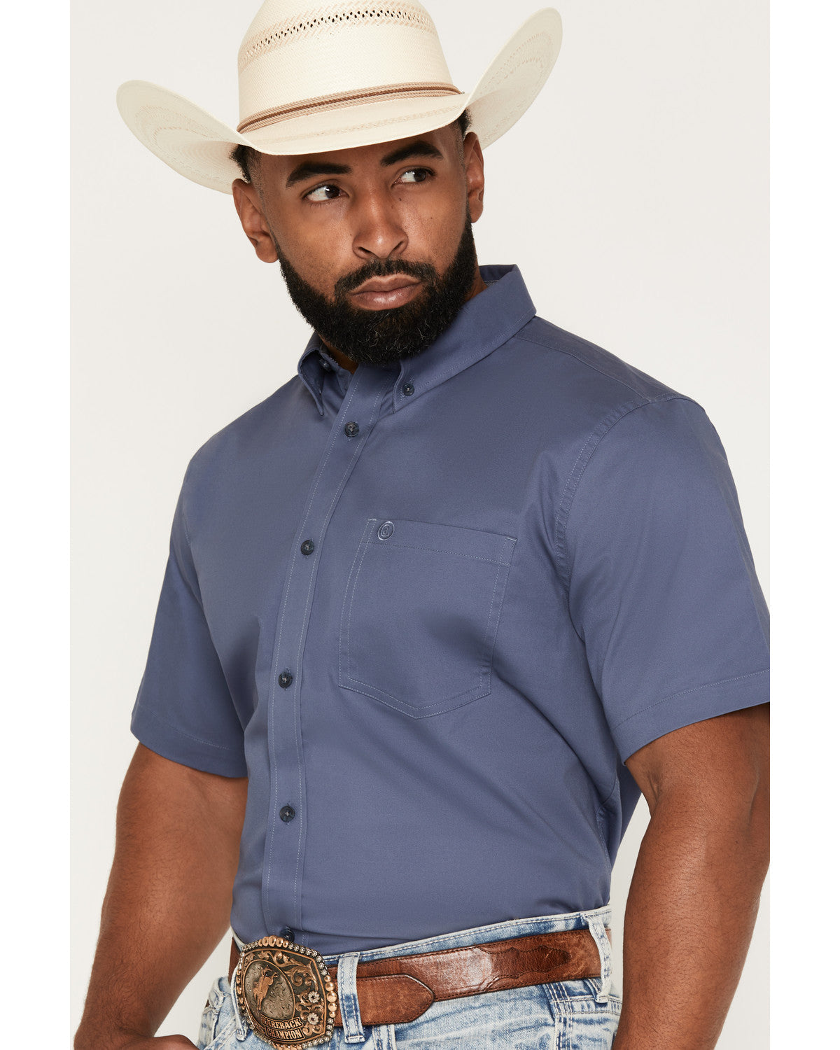 Men's Solid Twill Short Sleeve Button-Down Stretch Western Slate